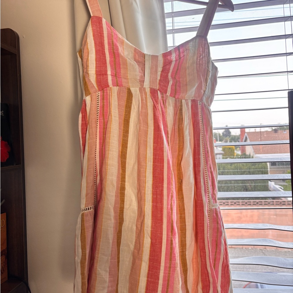 Lush Olivia Multi Striped Babydoll Linen Dress